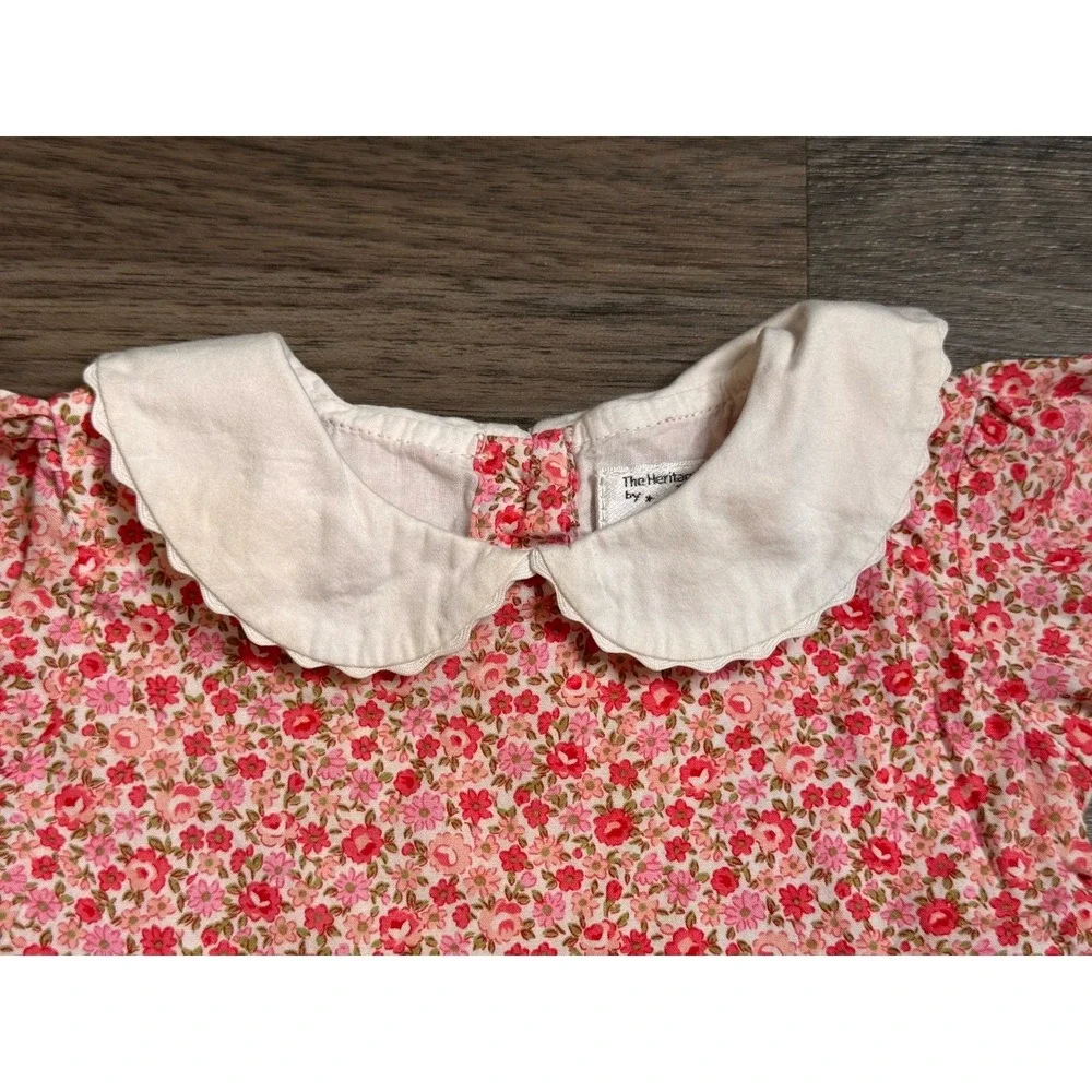 Rachel Riley Baby Girl Dress Peter Pan Collar Floral Print 12 Months Cottagecore